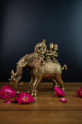 Pure Brass Ridhi Sidhi Ganesh Ji Sitting on Elephant - 8" Height