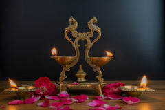 Brass Double Peacock Deepam – Traditional Dual Oil Lamp