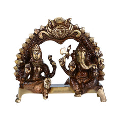 Brass Antique Lakshmi Ganesh Seated with Arch