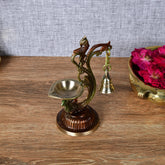 Brass Colored Diya with Bells