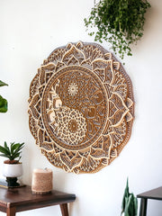 Yin And Yeng - Wooden Handmade Mandala, Yin Yang Wall Art, Spiritual Home Decor, Housewarming Gift, Natural Wood Wall Hanging, Meditation Altar Zen Art, Spiritual