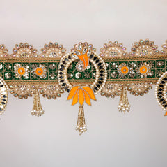 Neelkanth Toran – Elegant Green & Orange Decorative Door Hanging with Floral Motifs