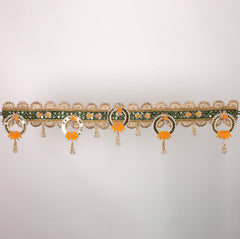 Neelkanth Toran – Elegant Green & Orange Decorative Door Hanging with Floral Motifs