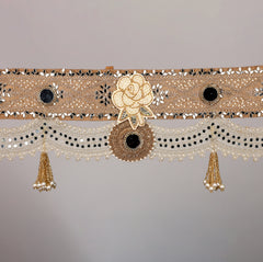 Swarna Phool Toran – Golden Floral Door Hanging with Beads & Traditional Embroidery