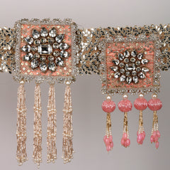 Varnika Toran – Elegant Peach & Pink Decorative Door Hanging with Crystal Embellishments