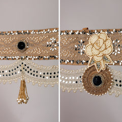 Swarna Phool Toran – Golden Floral Door Hanging with Beads & Traditional Embroidery