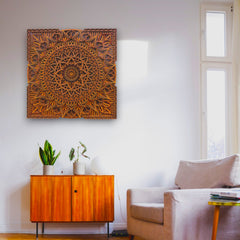 Square Traditional 3 tome Wooden Mandala Art Wall Hanging- Decor, Living room, Study, Studio, Gift