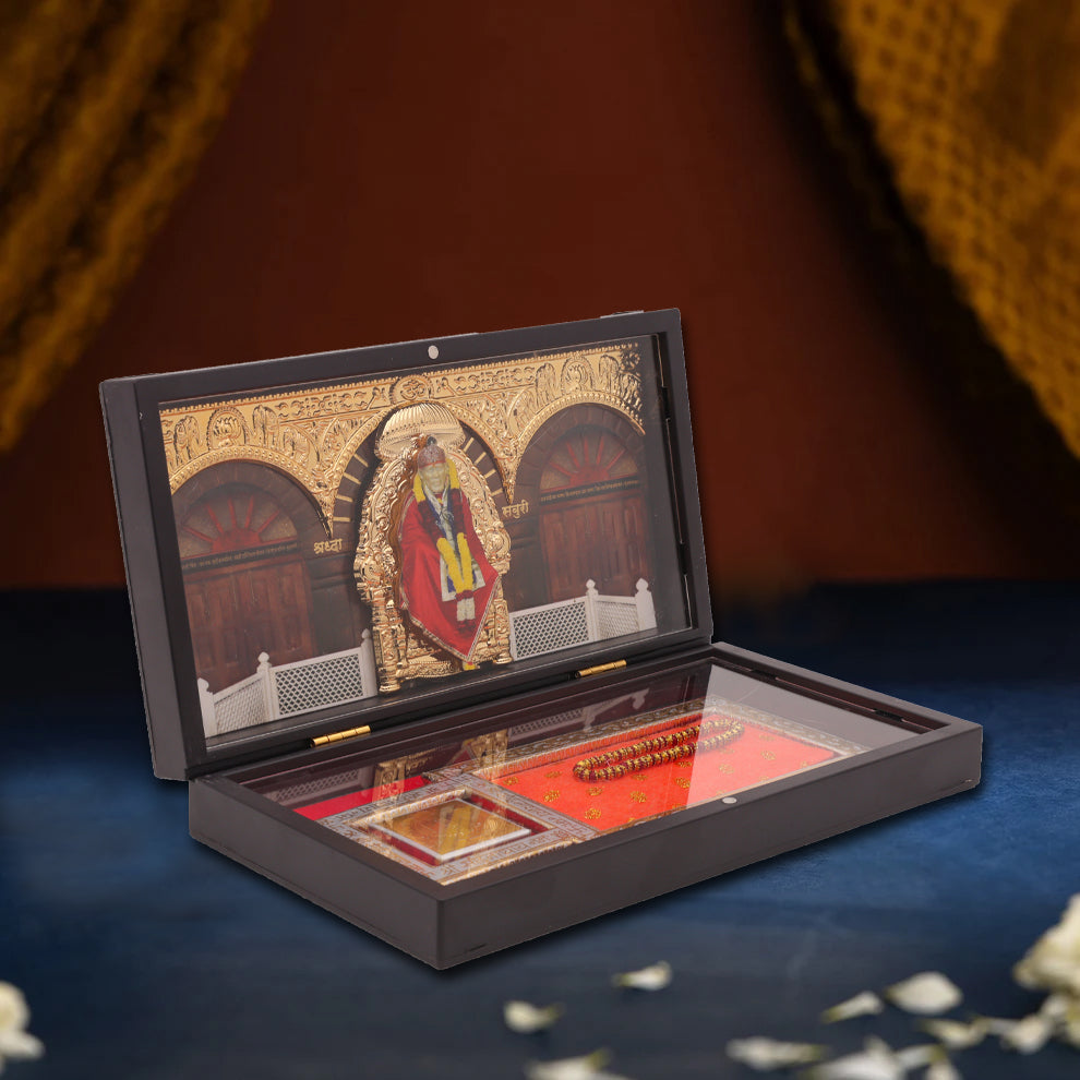 Sai Baba Pocket Temple – Miniature Mandir with Yantra & Mala for Blessings