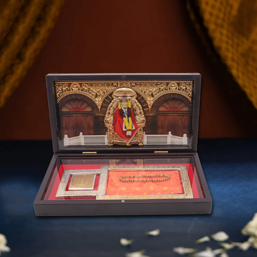 Sai Baba Pocket Temple – Miniature Mandir with Yantra & Mala for Blessings