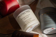 Protected Crystal Candle | Black Tourmaline & Amethyst – Energy Cleansing Aromatherapy Candle