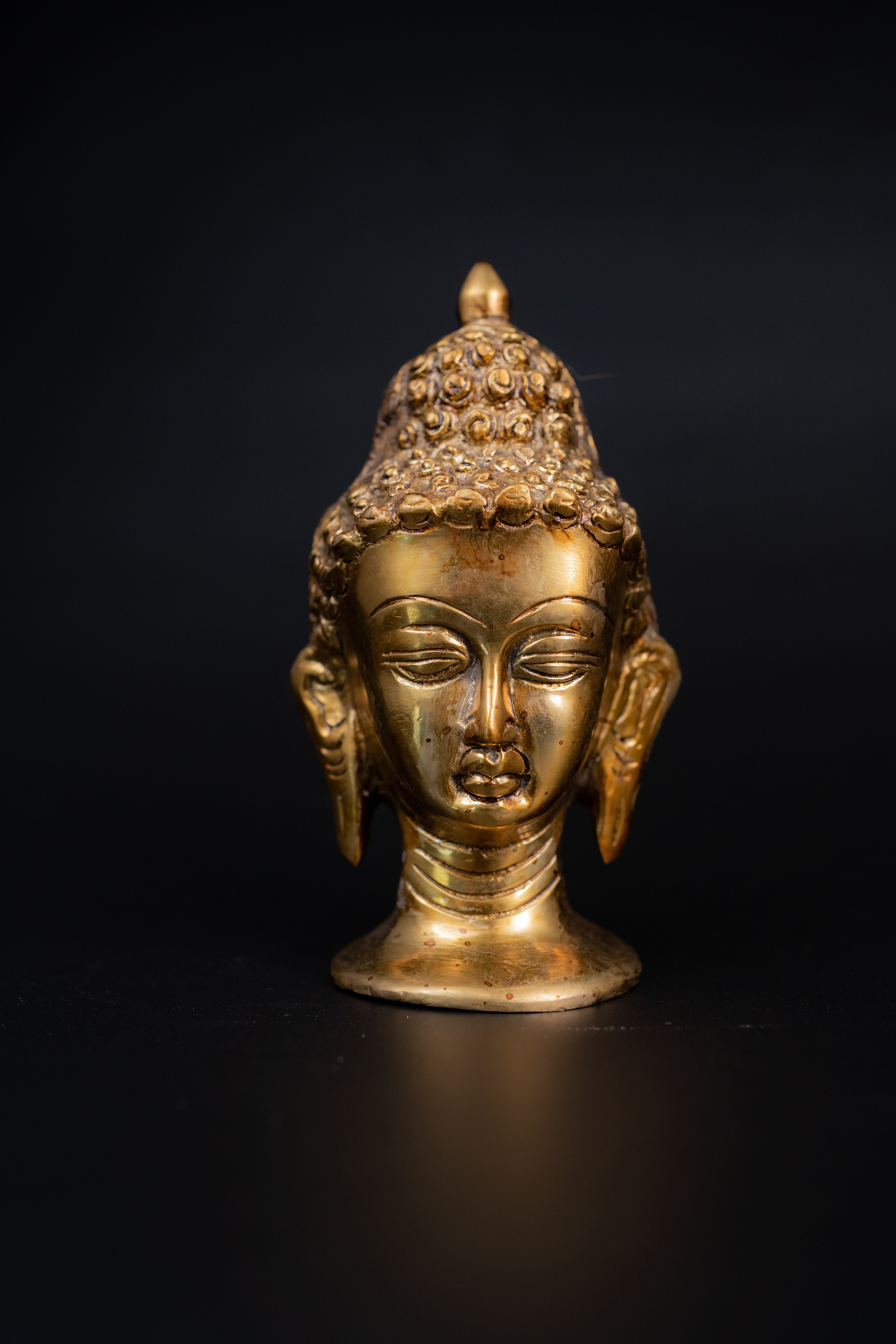 Superfine Brass Buddha Head Sculpture - 5" Height