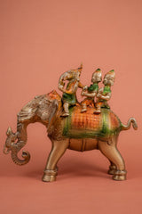 Pure BrassHandcrafted Colored Ridhi Sidhi Ganesh Ji Sitting on Elephant - 8" Height