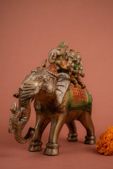 Pure BrassHandcrafted Colored Ridhi Sidhi Ganesh Ji Sitting on Elephant - 8" Height