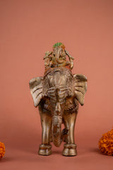 Pure BrassHandcrafted Colored Ridhi Sidhi Ganesh Ji Sitting on Elephant - 8" Height