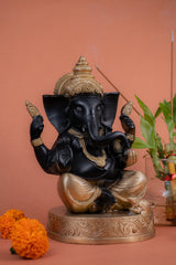 Pure Brass Handcrafted Ganesh Ji Sitting on Gaddi - 9" Height