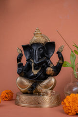 Pure Brass Handcrafted Ganesh Ji Sitting on Gaddi - 9" Height