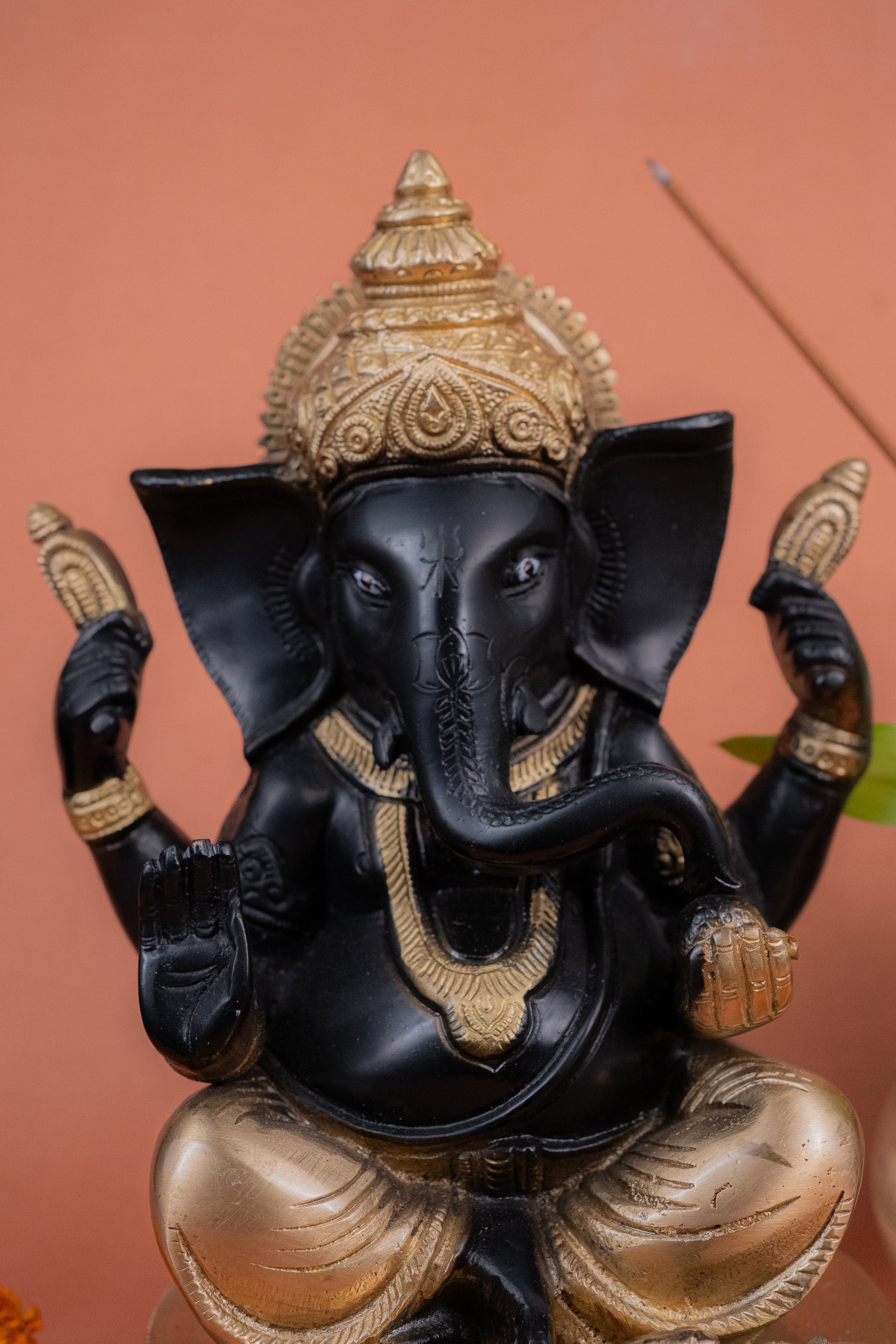 Pure Brass Handcrafted Ganesh Ji Sitting on Gaddi - 9" Height