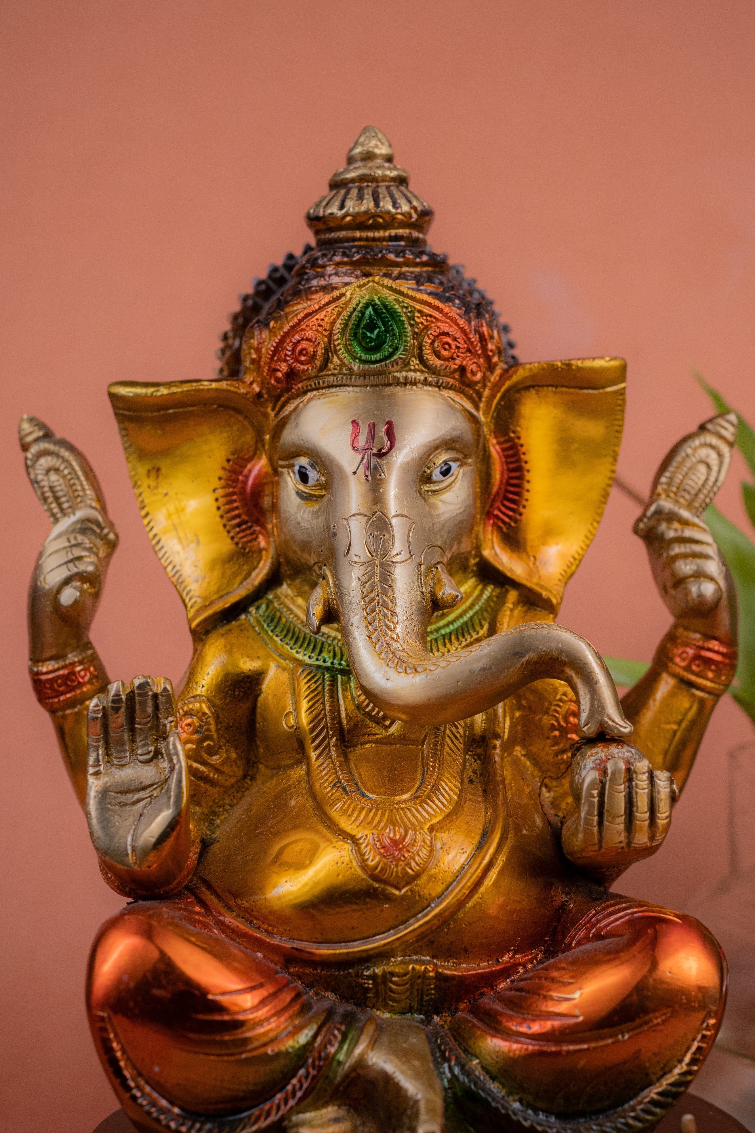 Brass Ganesh Ji Sitting on Gaddi - 8" Height
