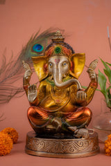 Brass Ganesh Ji Sitting on Gaddi - 8" Height