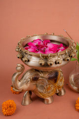 Majestic Brass Elephant Urli – Traditional Décor Bowl for Flowers & Festive Charm