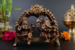 Brass Antique Lakshmi Ganesh Seated with Arch