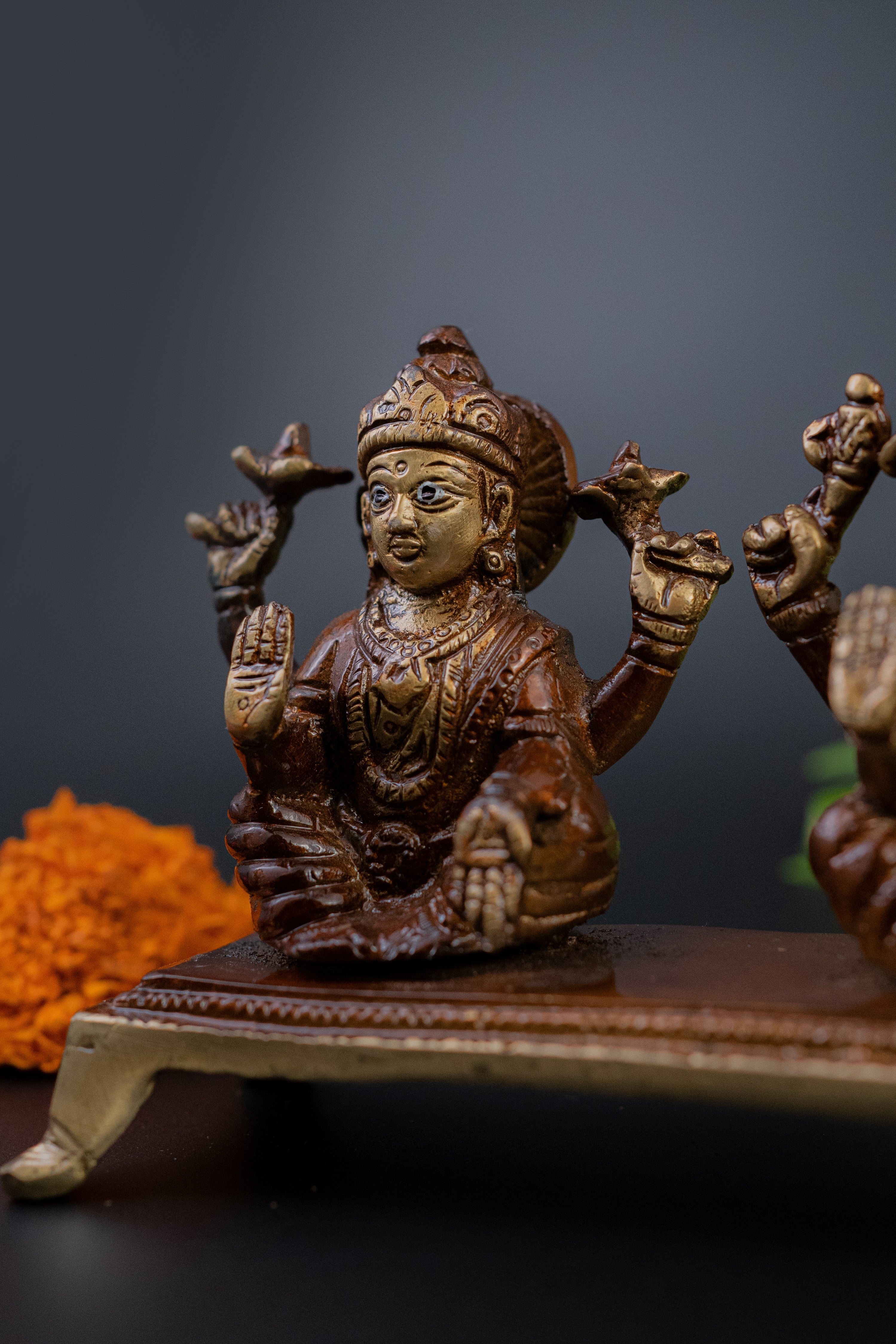 Brass Antique Lakshmi Ganesh with chowki