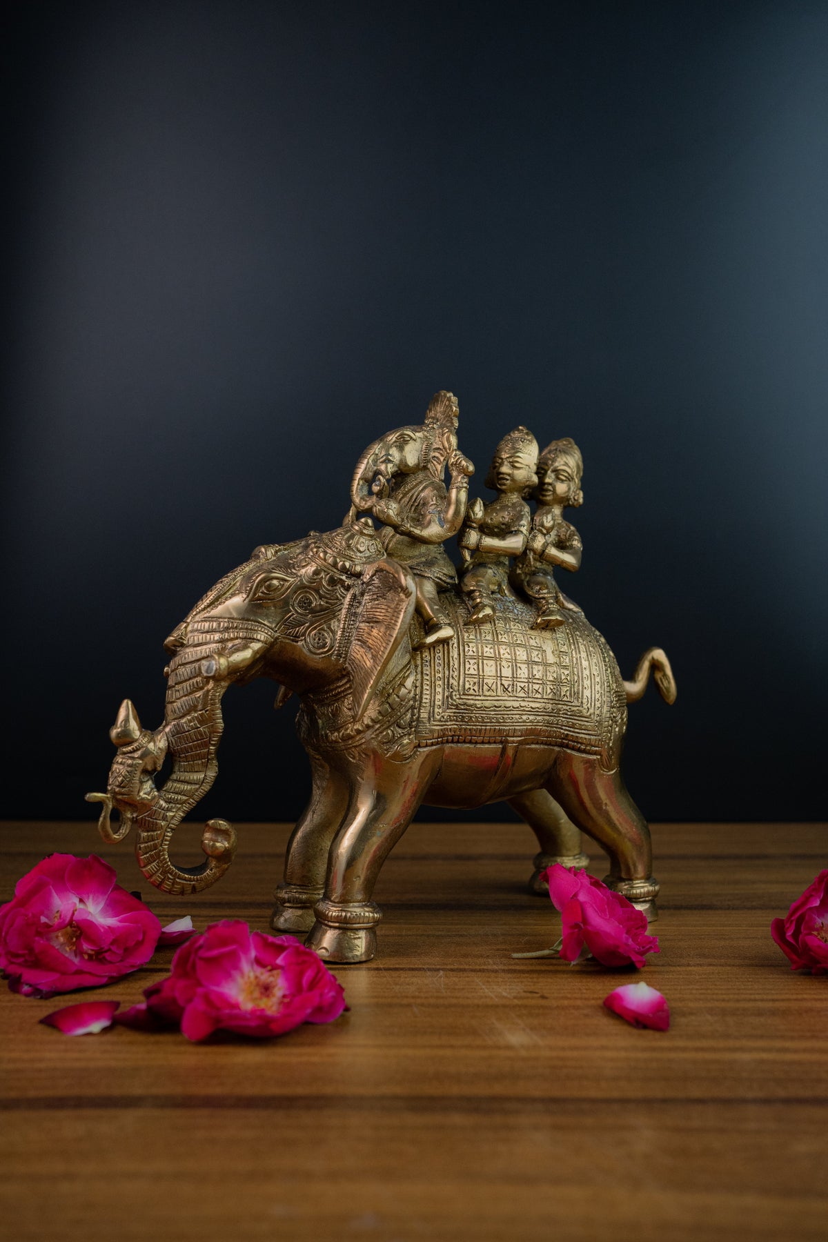 Pure Brass Ridhi Sidhi Ganesh Ji Sitting on Elephant - 8" Height