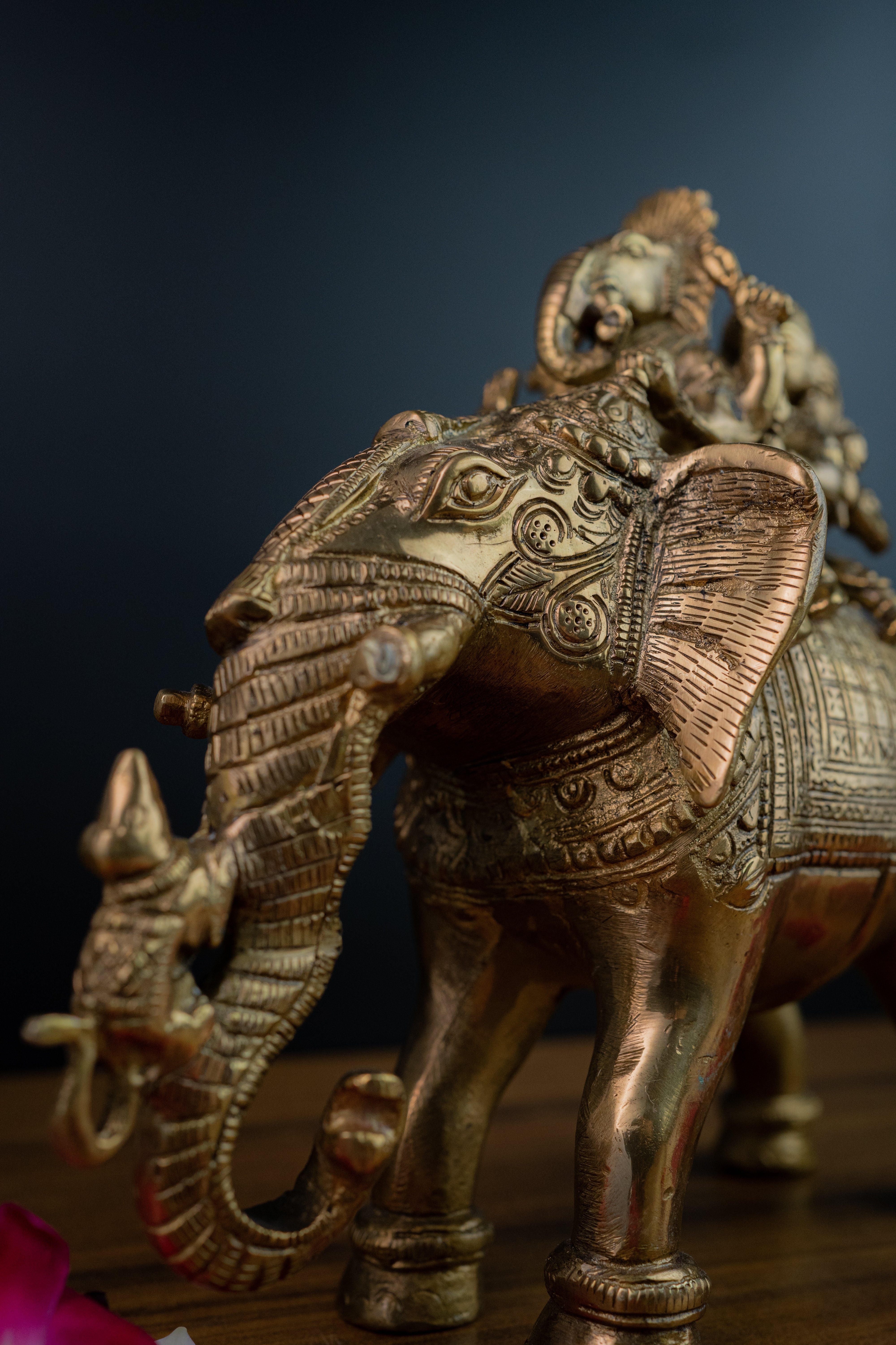 Pure Brass Ridhi Sidhi Ganesh Ji Sitting on Elephant - 8" Height