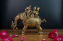 Pure Brass Ridhi Sidhi Ganesh Ji Sitting on Elephant - 8" Height