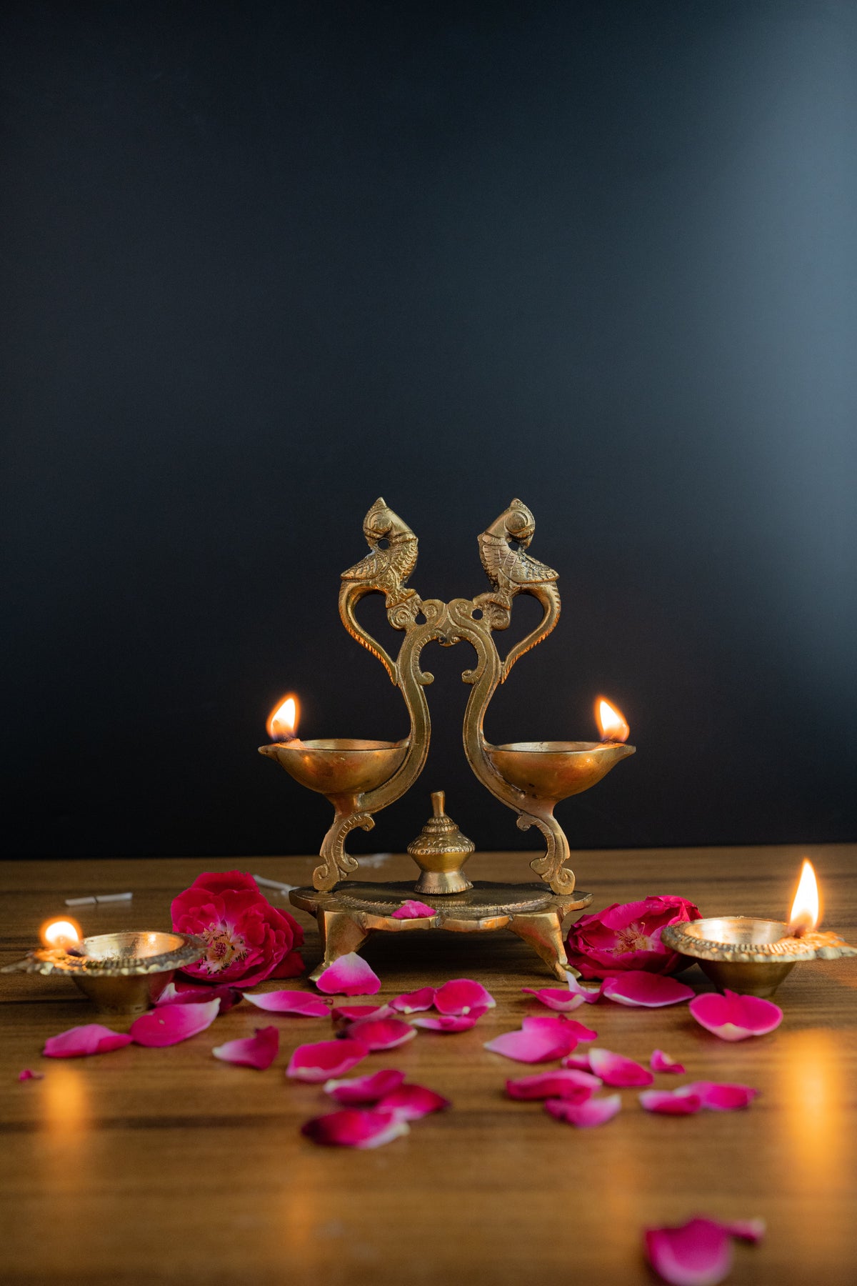 Brass Double Peacock Deepam – Traditional Dual Oil Lamp