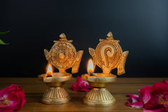 Brass Shankh Chakra Diya Pair – Sacred Twin Oil Lamps