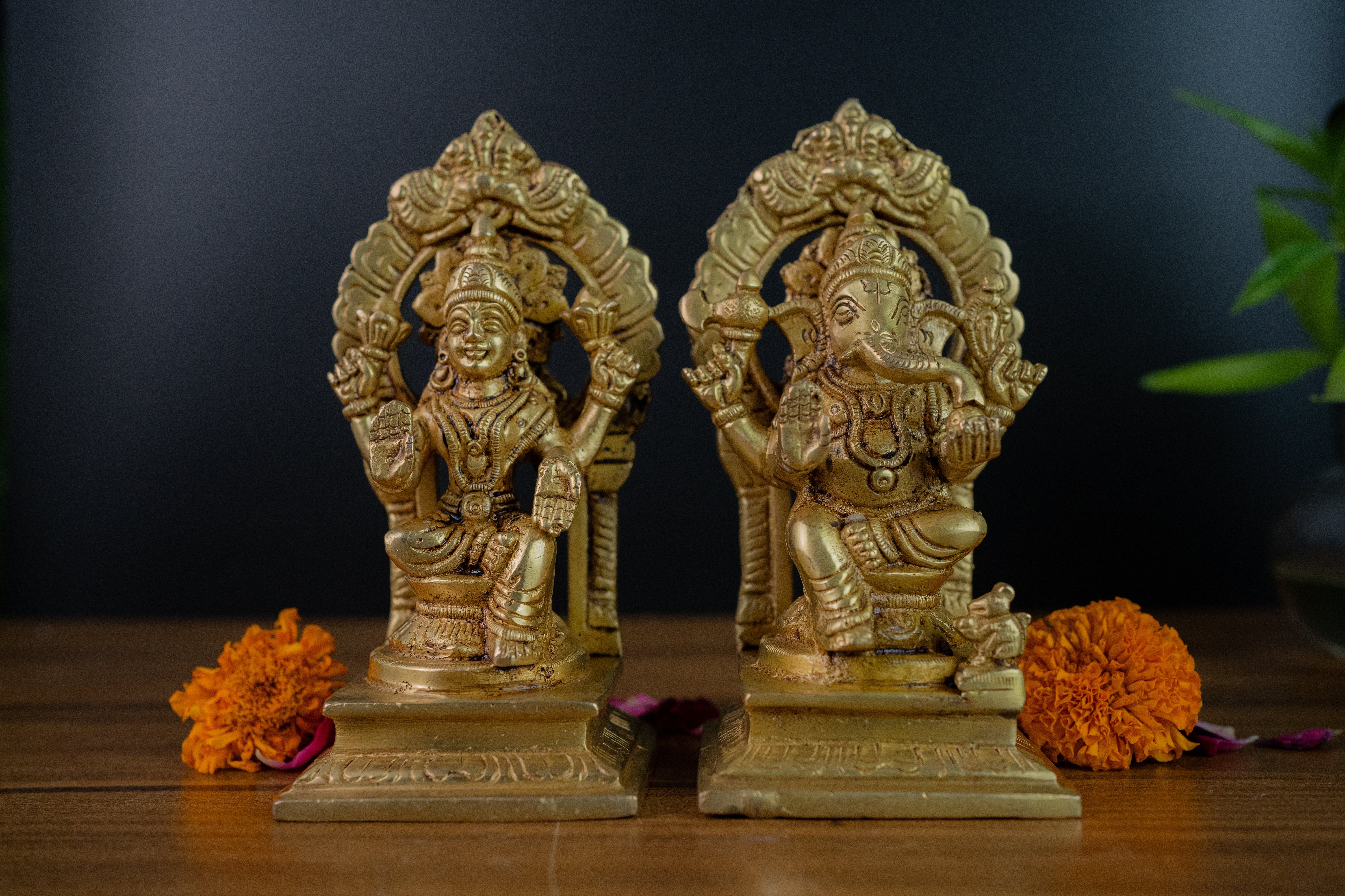 Brass Lakshmi Ganesh Ji God Idols - 5.5" Height
