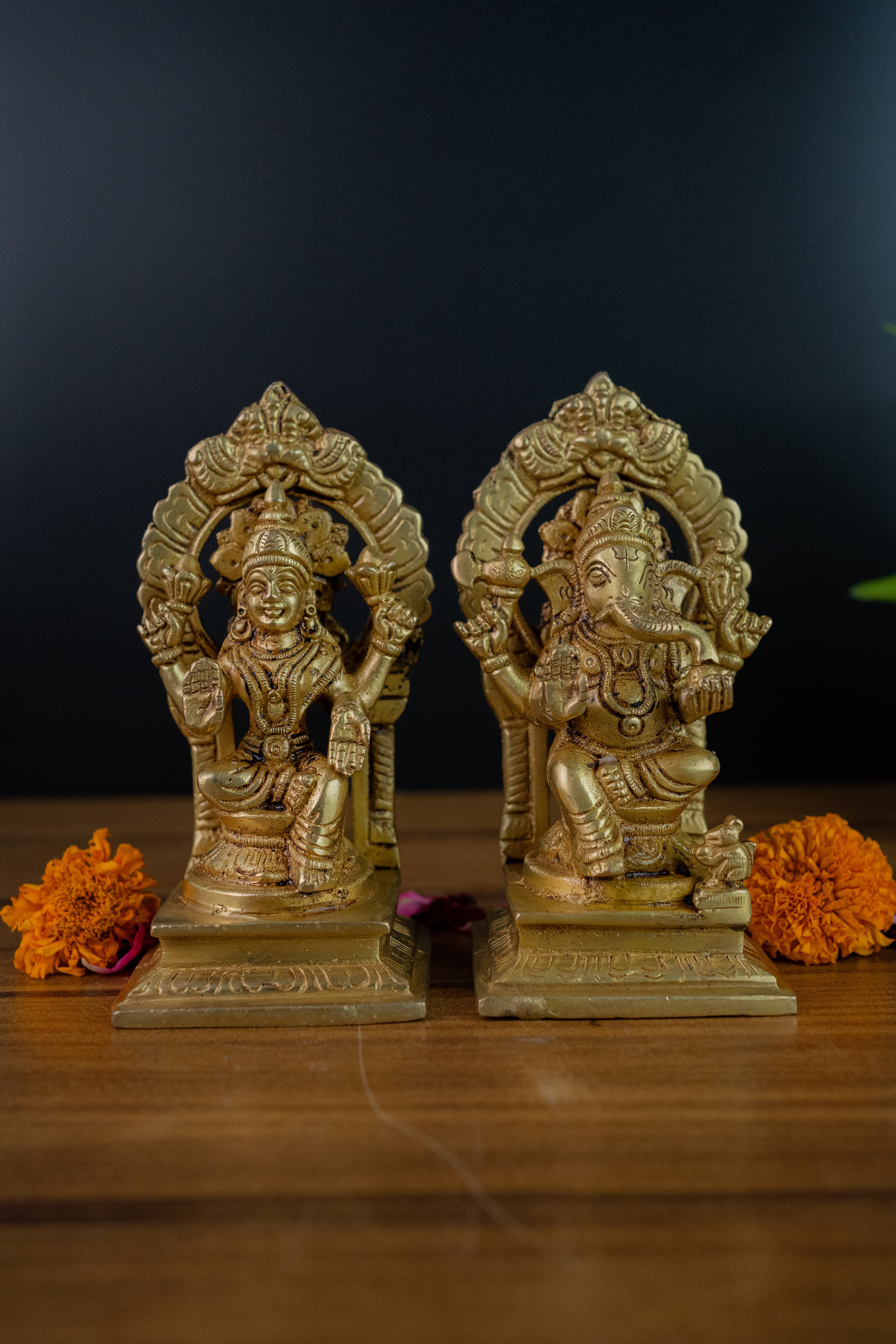 Brass Lakshmi Ganesh Ji God Idols - 5.5" Height