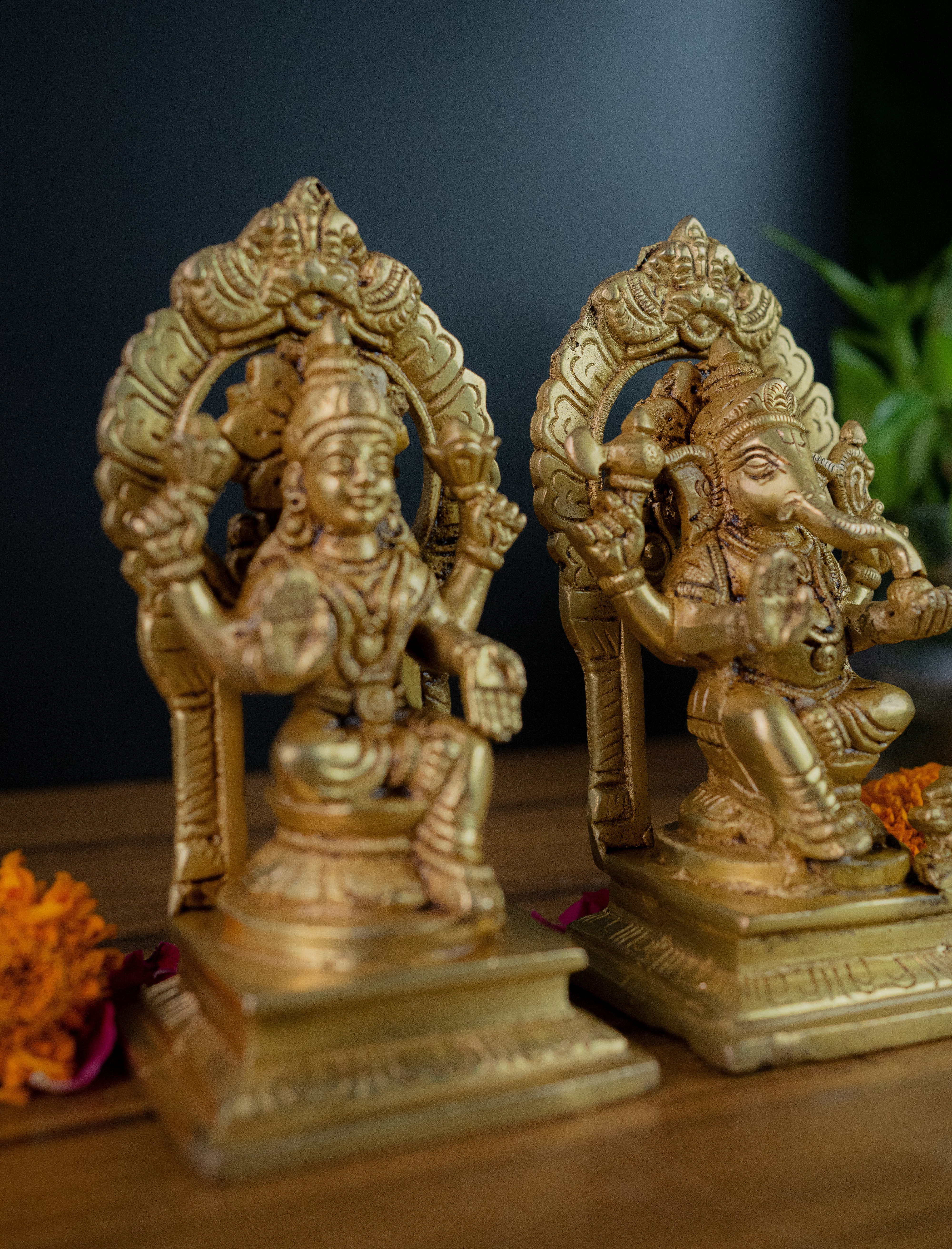 Brass Lakshmi Ganesh Ji God Idols - 5.5" Height