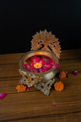 Brass Peacock Tree Urli Bowl – Decorative Pooja Urli for Flowers & Festive Décor