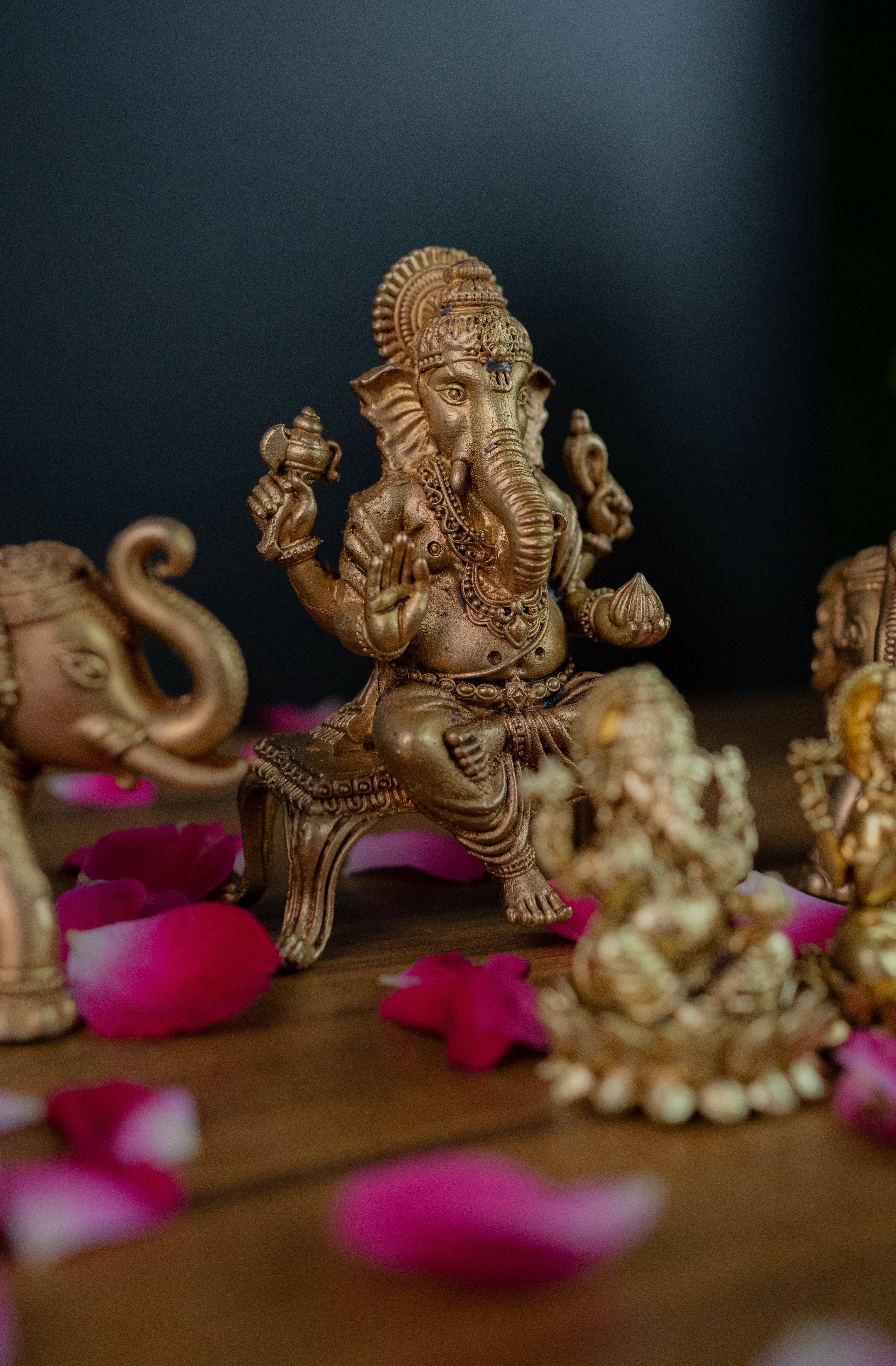 Brass Ganeshji with Singhasan - 4" Height