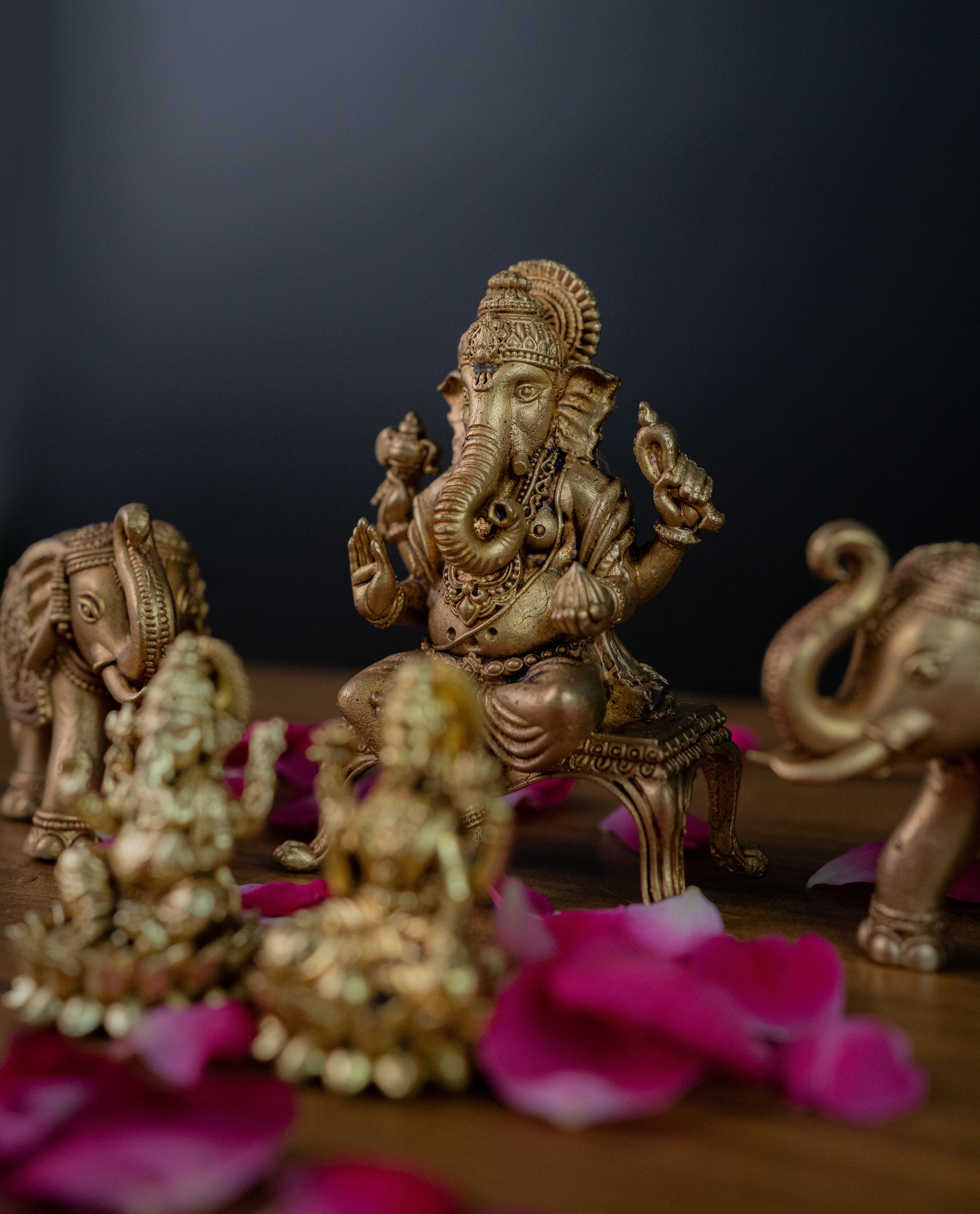 Brass Ganeshji with Singhasan - 4" Height