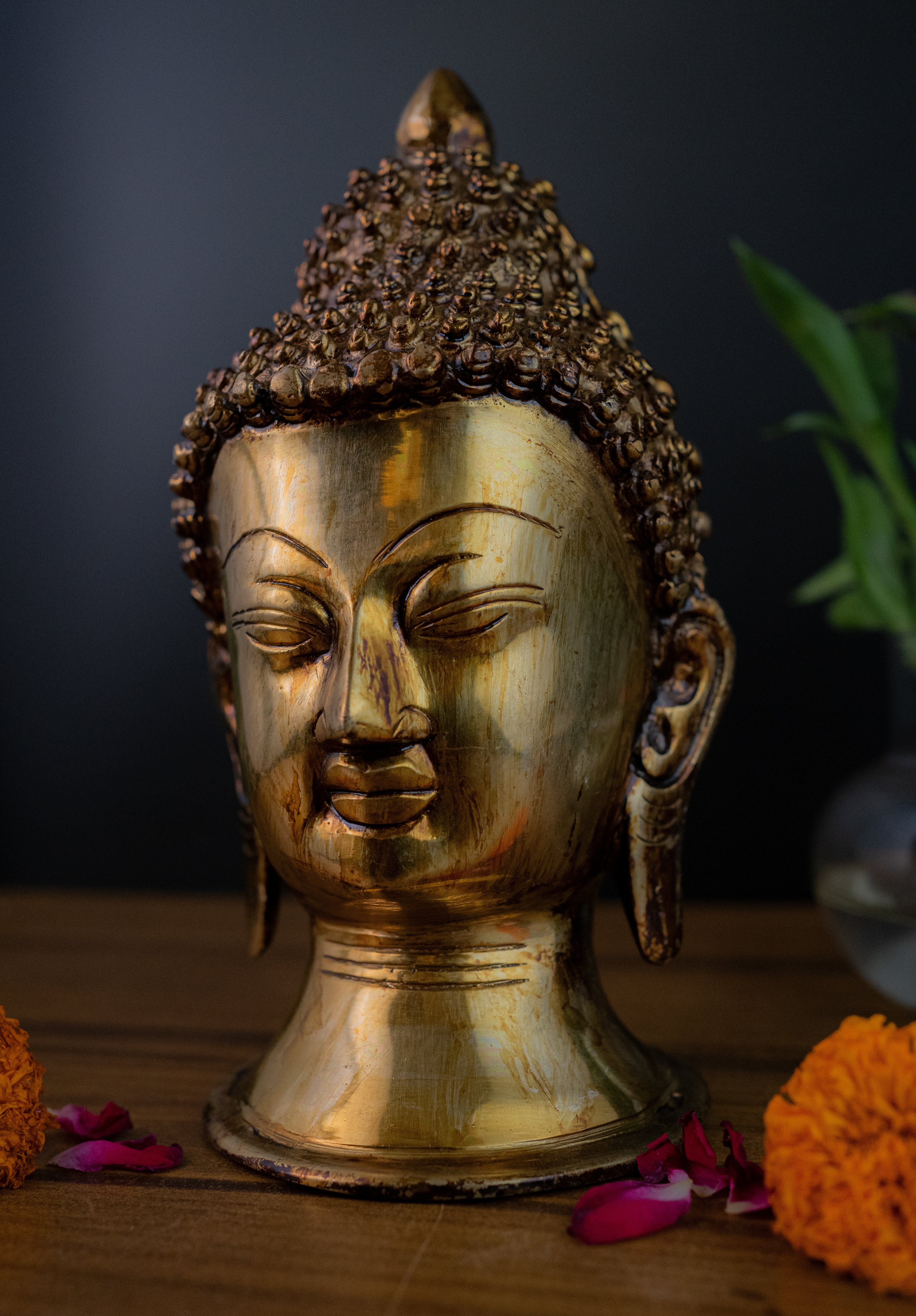 Superfine Brass Buddha Head - 8.5" Height