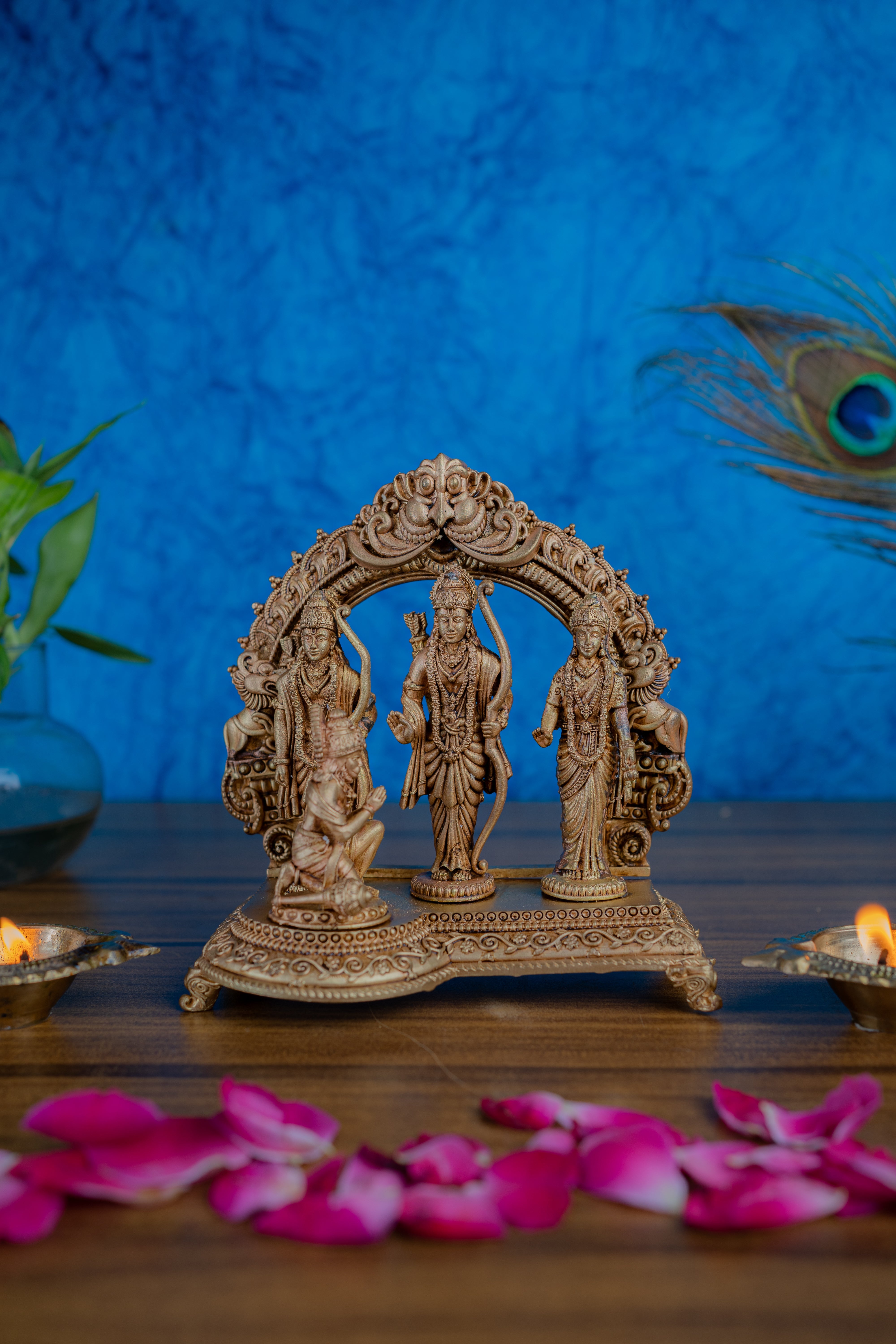 Ram Darbar Brass Idol – Lord Ram, Sita, Lakshman & Hanuman Murti – Handcrafted Pooja & Home Temple Décor
