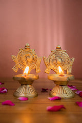 Brass Shankh Chakra Diya Pair – Sacred Twin Oil Lamps
