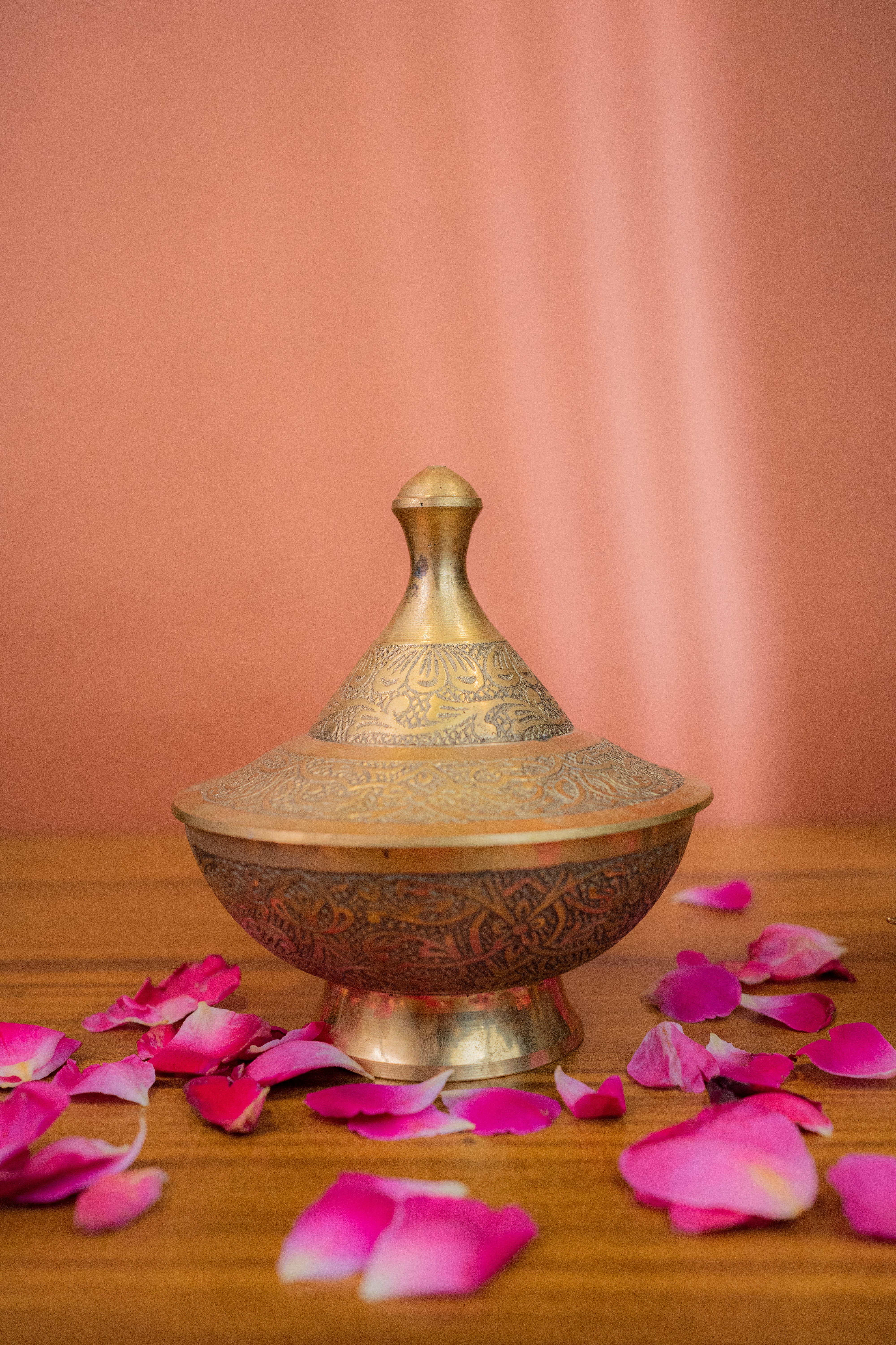 Brass Antique Brass Bowl with Lid - Carved