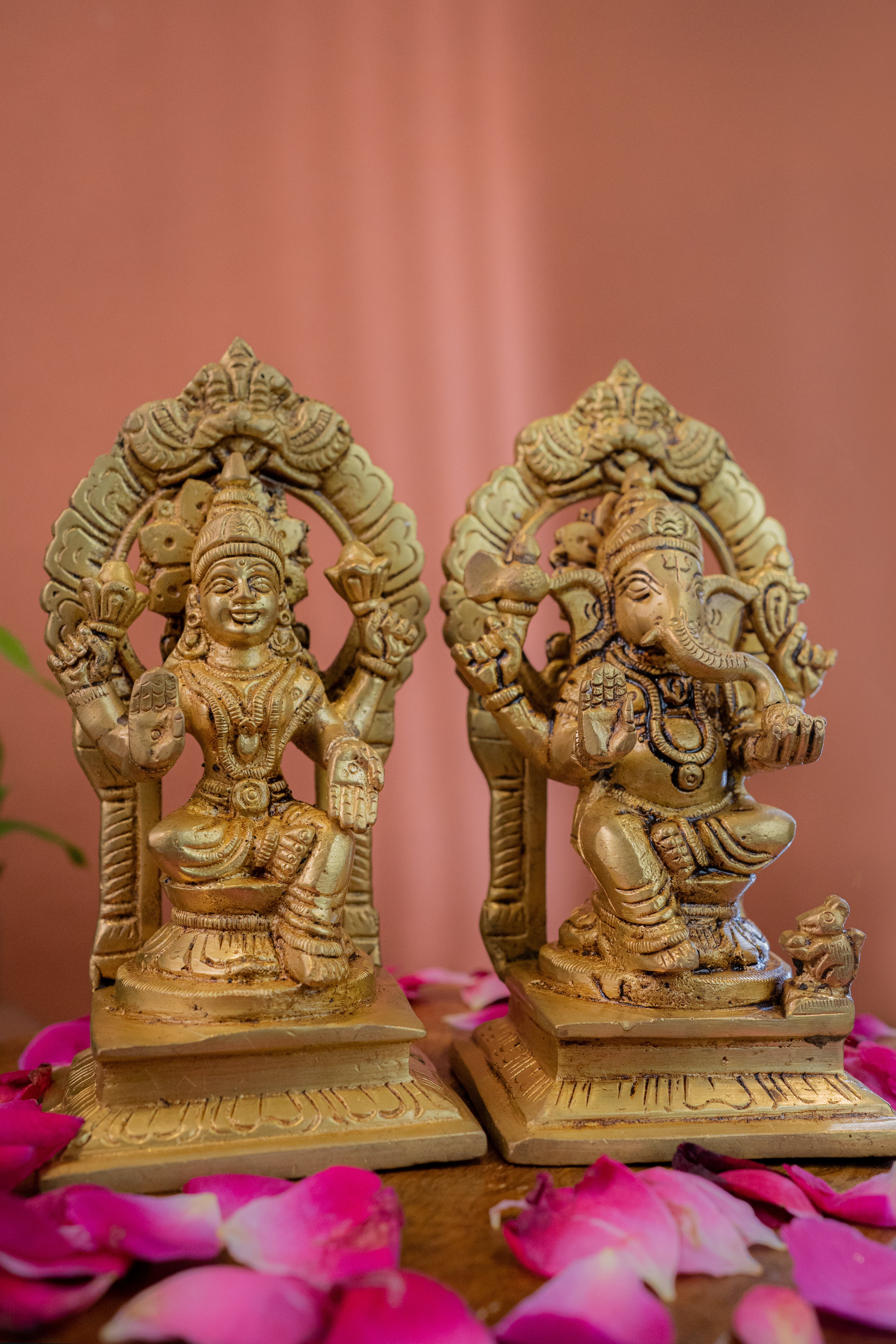 Brass Lakshmi Ganesh Ji God Idols - 5.5" Height