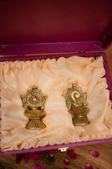 Brass Shankh Chakra Diya Pair – Sacred Twin Oil Lamps