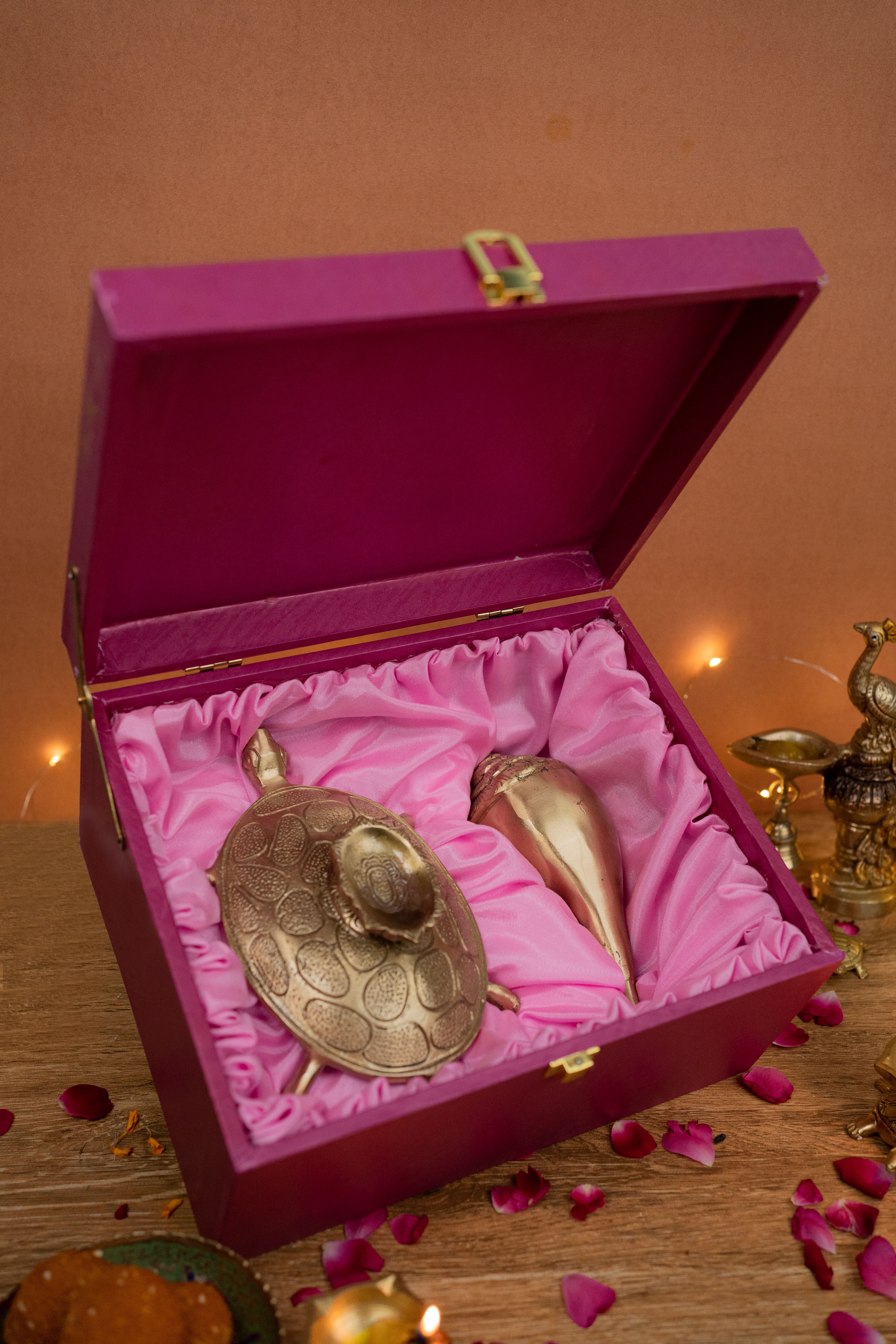 Auspicious Brass Shankh on Tortoise Base – Symbol of Prosperity & Protection