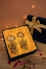 Brass Lakshmi Ganesh God Idol with Diyas