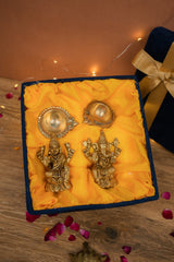 Brass Lakshmi Ganesh God Idol with Diyas