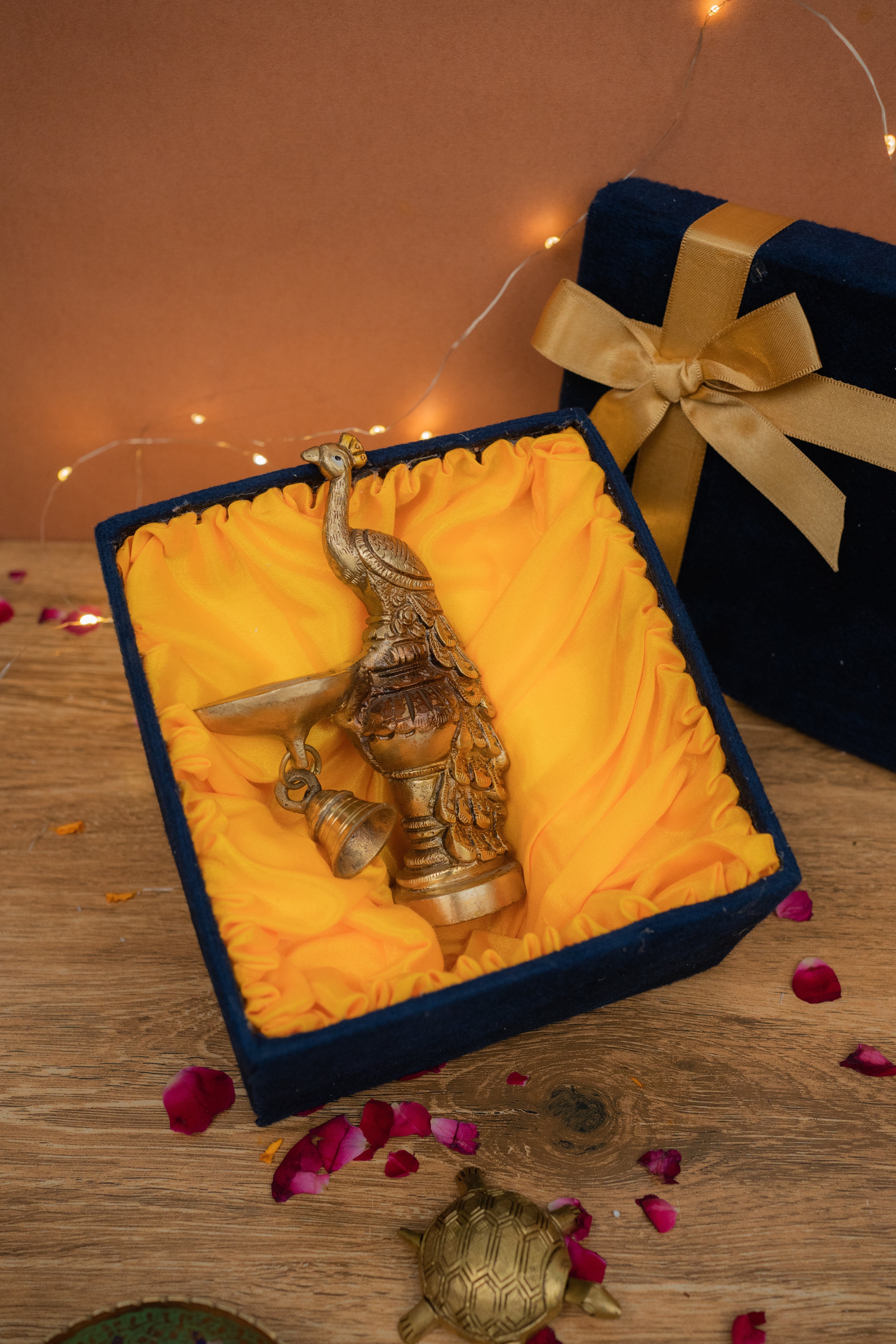 Majestic Peacock Brass Diya with Hanging Bell – Auspicious Pooja & Home Décor