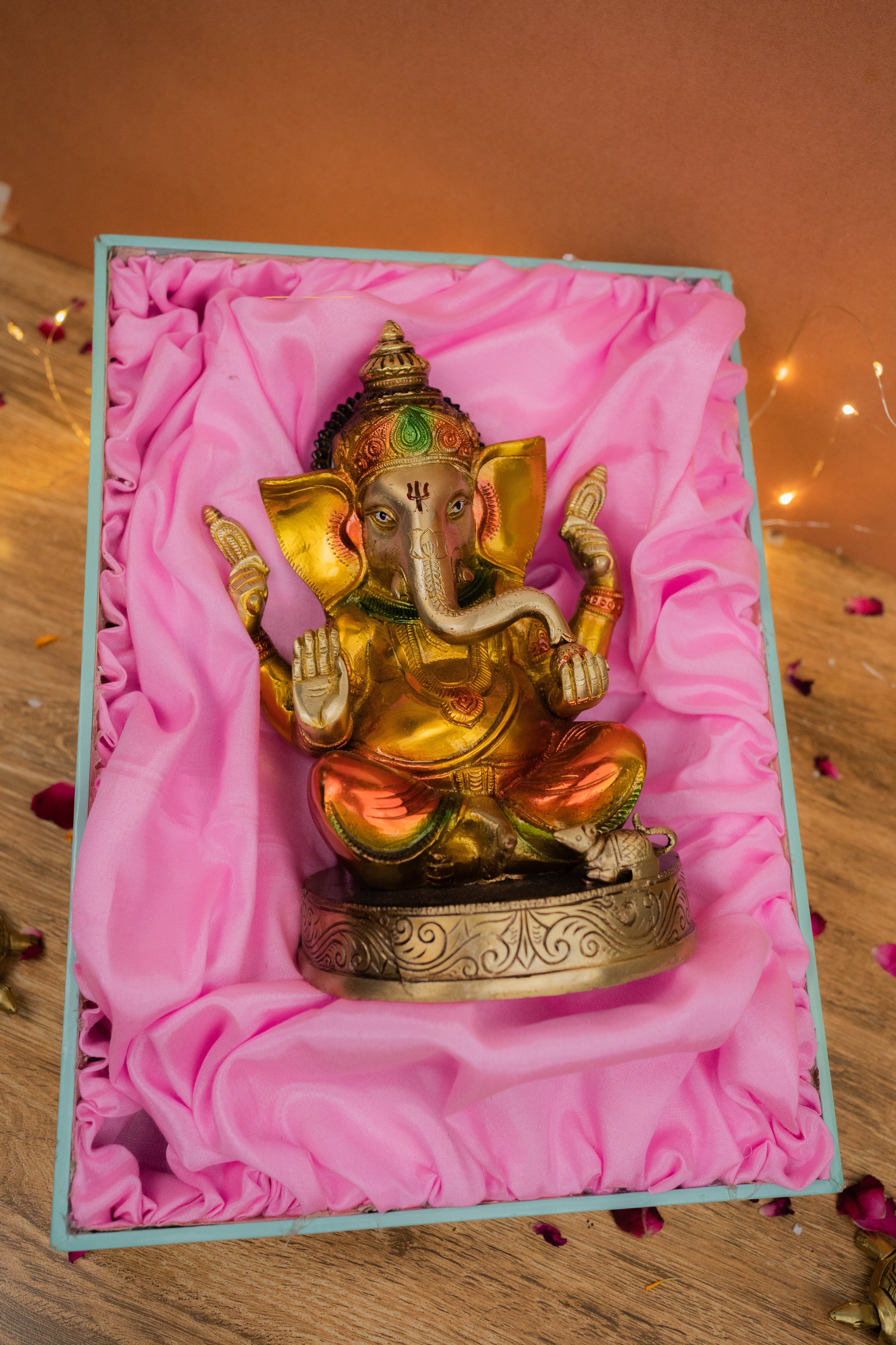 Brass Ganesh Ji Sitting on Gaddi - 8" Height