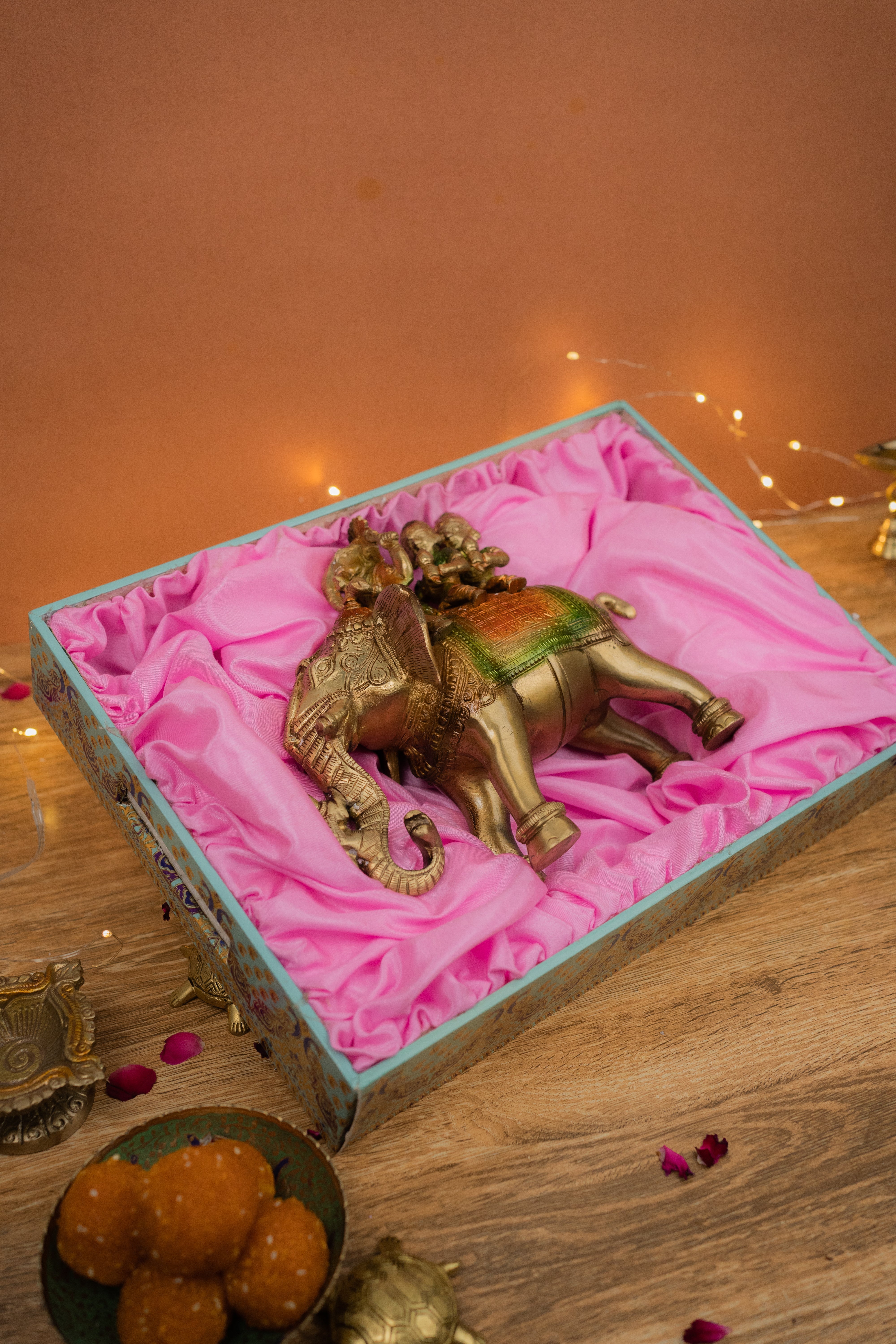 Pure BrassHandcrafted Colored Ridhi Sidhi Ganesh Ji Sitting on Elephant - 8" Height