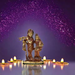 Radha Krishna God Idol with Peacock - 5" Height